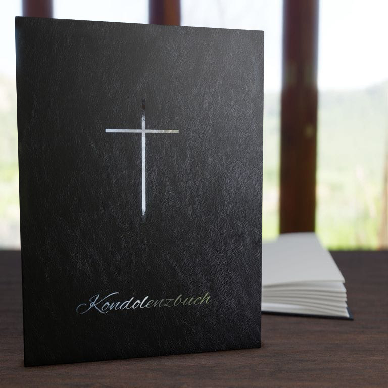Kondolenzbuch Kreuz silber