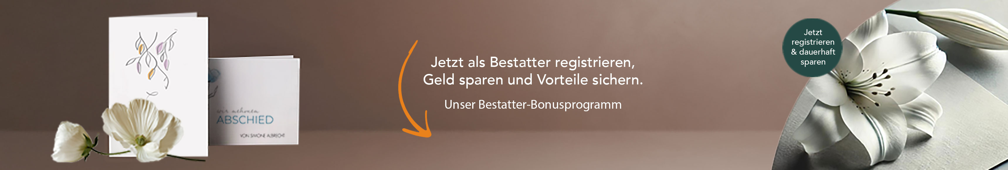 Banner der Startseite mit einem beruhigenden Bild, das zu den Trauerkarten führt